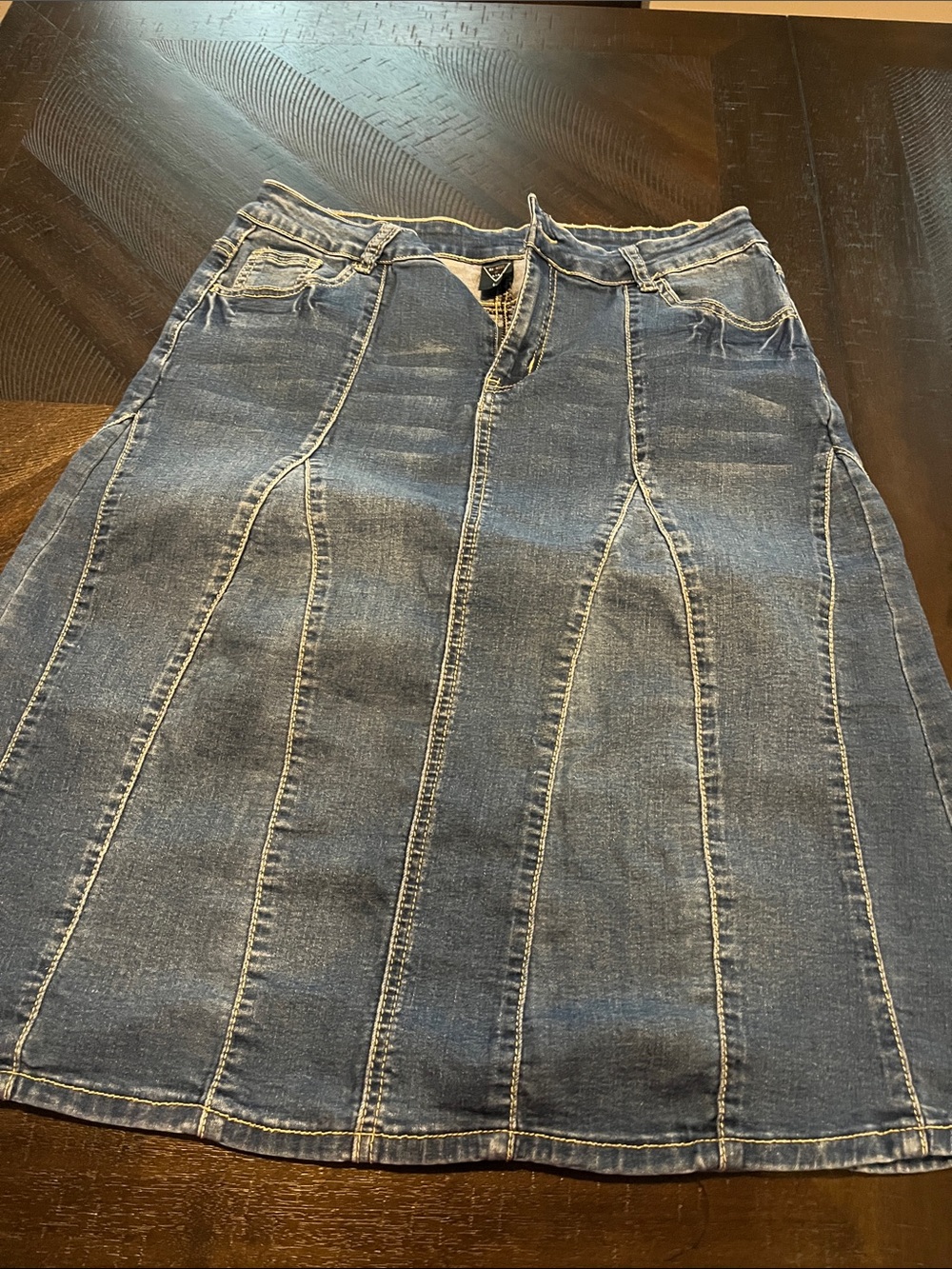 Denim Paneled A-Line Skirt - Blue